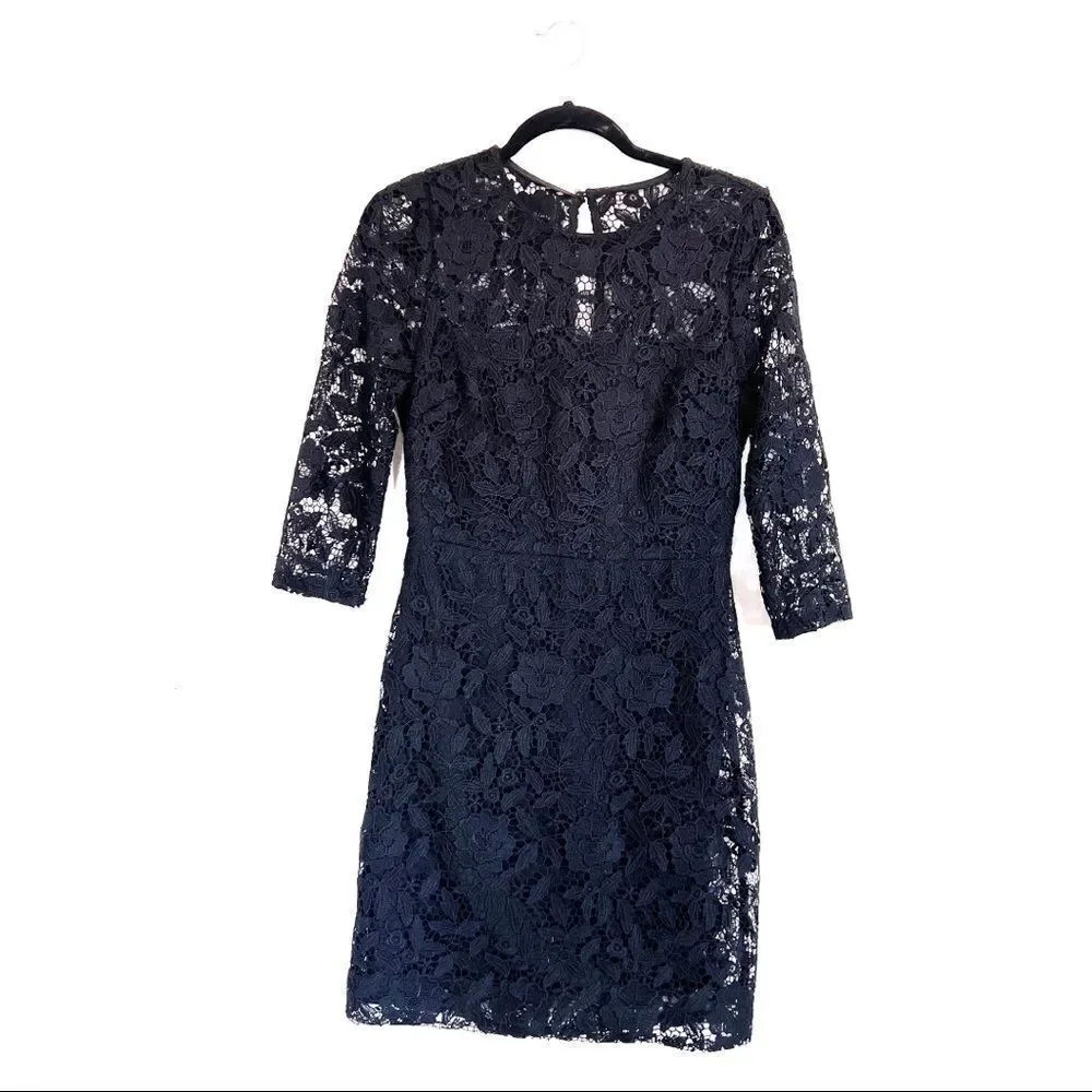 J.Crew Floral Lace Shift Dress in black size US2